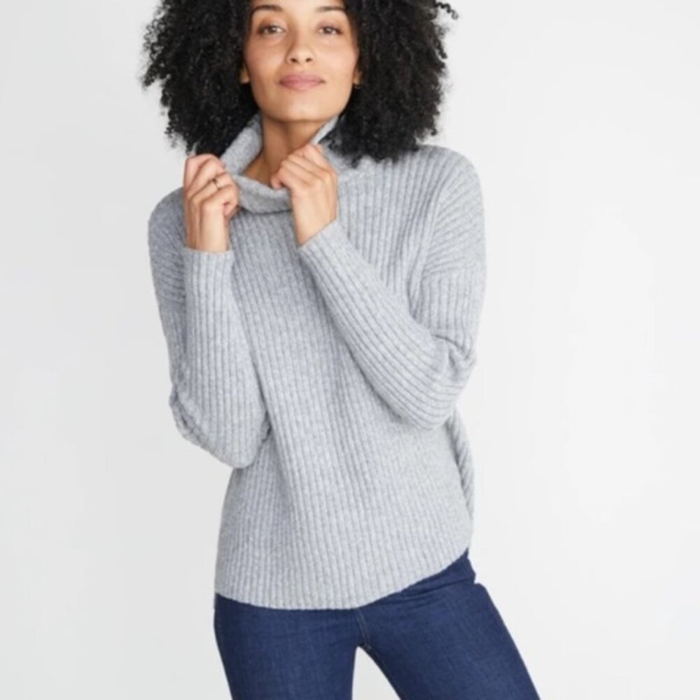 Marine Layer Grey Ribbed Knit Wool Blend Turtleneck Sweater